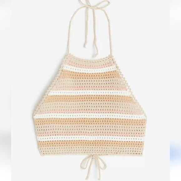 Roxy Daydreamer Cropped Crochet Halter Top Size Large Multicolor - Picture 11 of 12